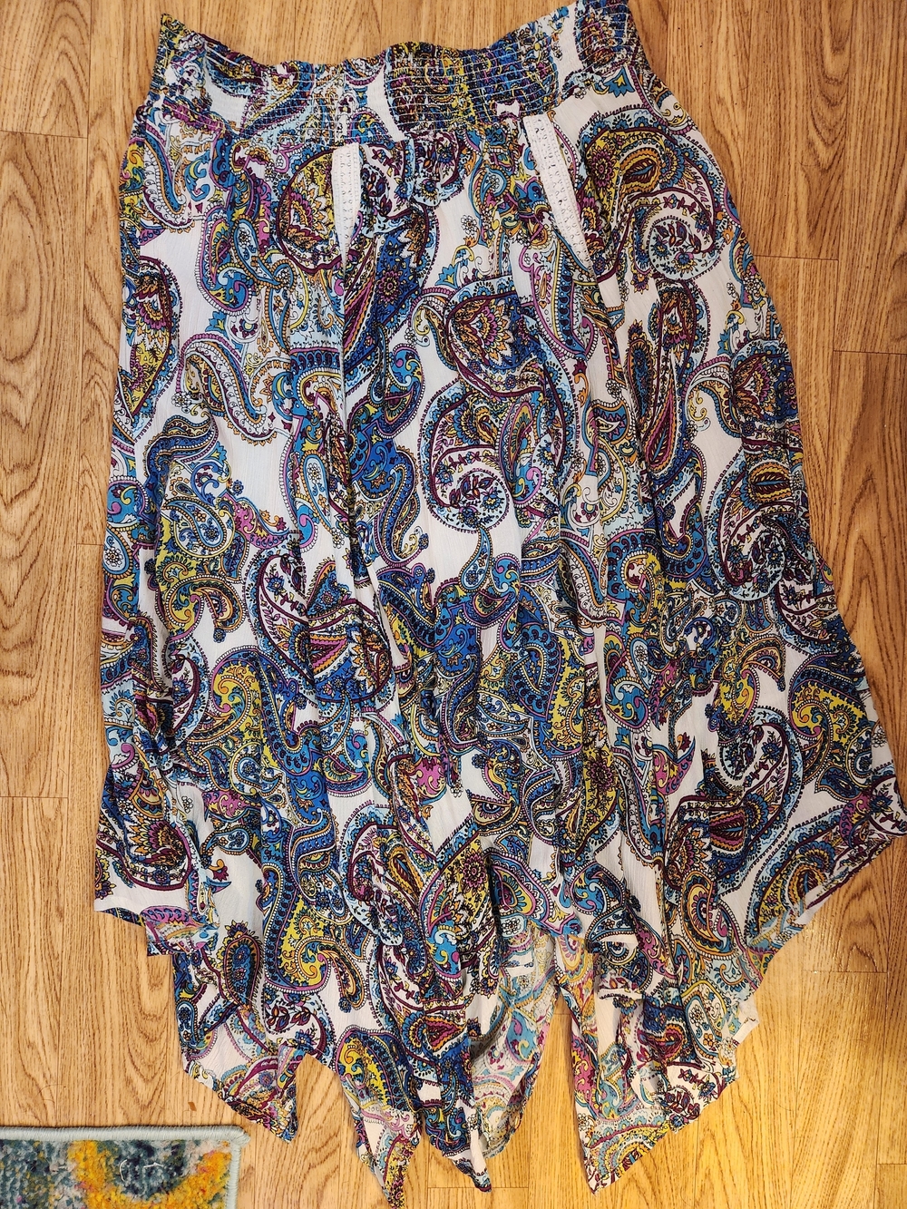 Spense White Paisley Multicolor Asymmetrical Handkerchief Hem Skirt
